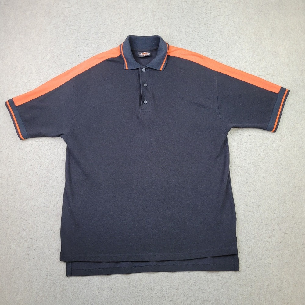 Harley Davidson Polo Shirt Mens L Black Orange Short Sleeve Biker Made in USA